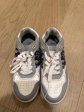 Dior White, Gray & Navy Oblique Canvas Low-Top Sneakers